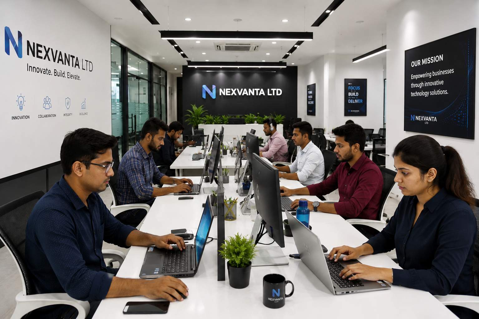Modern technology workspace with advanced software development